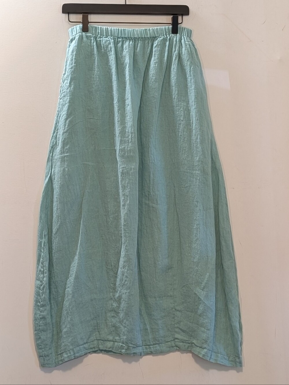 Blue Fish Linen New Maxi Skirt Sz 1 Fits 12-16 Made USA Aqua Pull On Lagenlook
